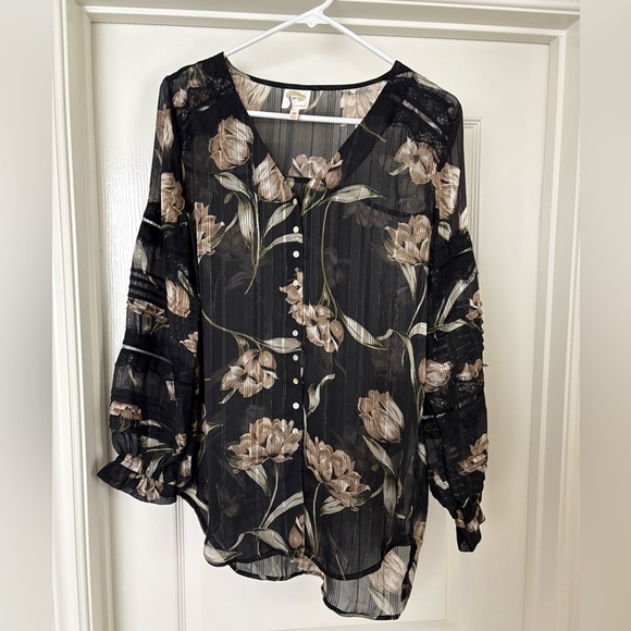 NWOT Anthropologie Fig & Flower Sheer Dark Floral Boho Top Size M - Picture 1 of 6